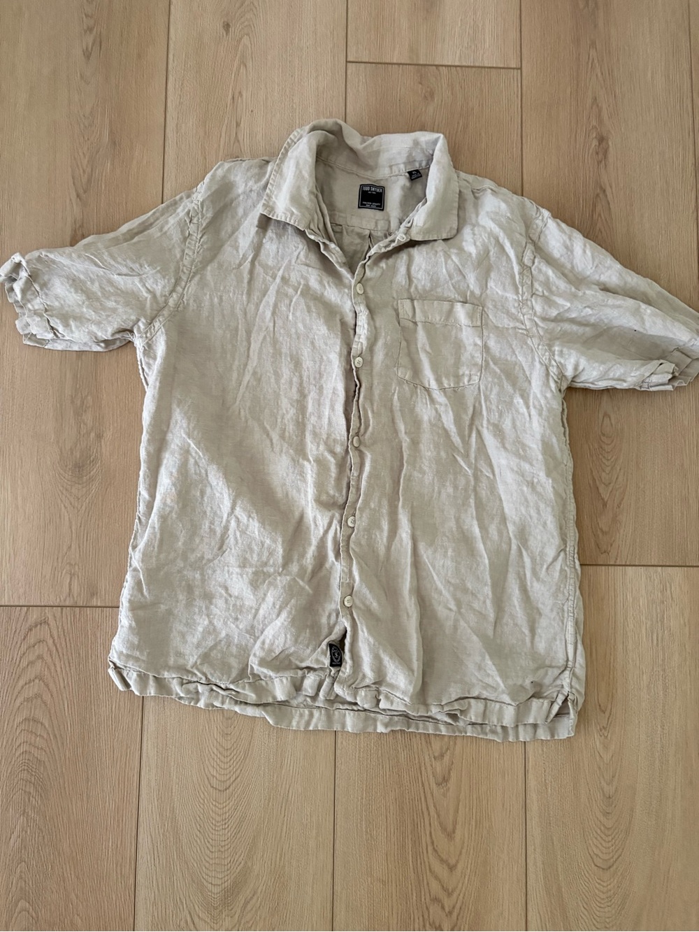 Todd Snyder 100% Linen Button Front Shirt Men’s XL Beige Oatmeal Short Sleeve